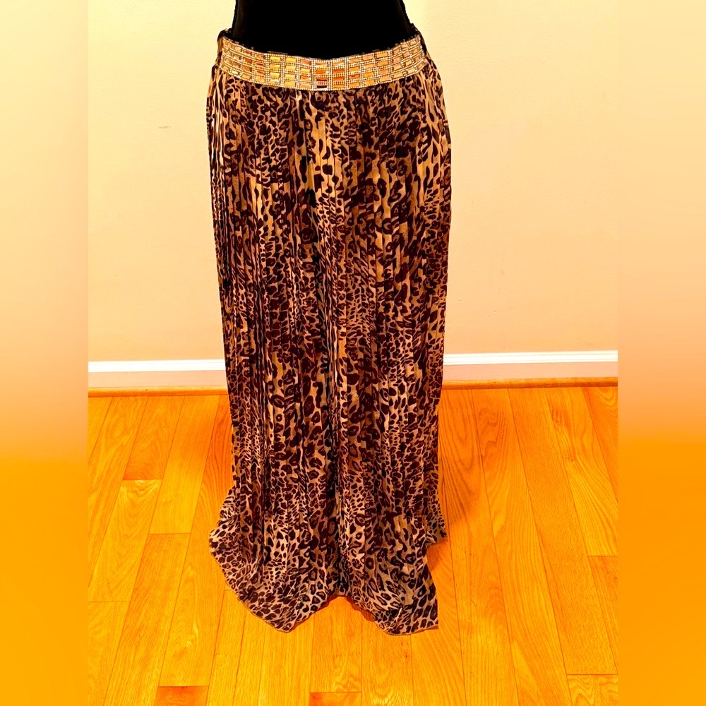 Matilda Animal Print Pleated Maxi Skirt with Sequence Waist.Gorgeous